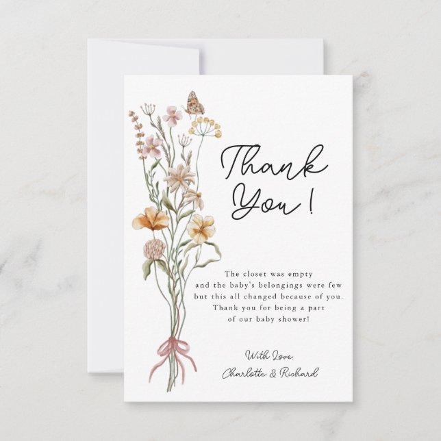 Kleine Wildblume Girl Babydusche Danke Karte (Vorderseite)