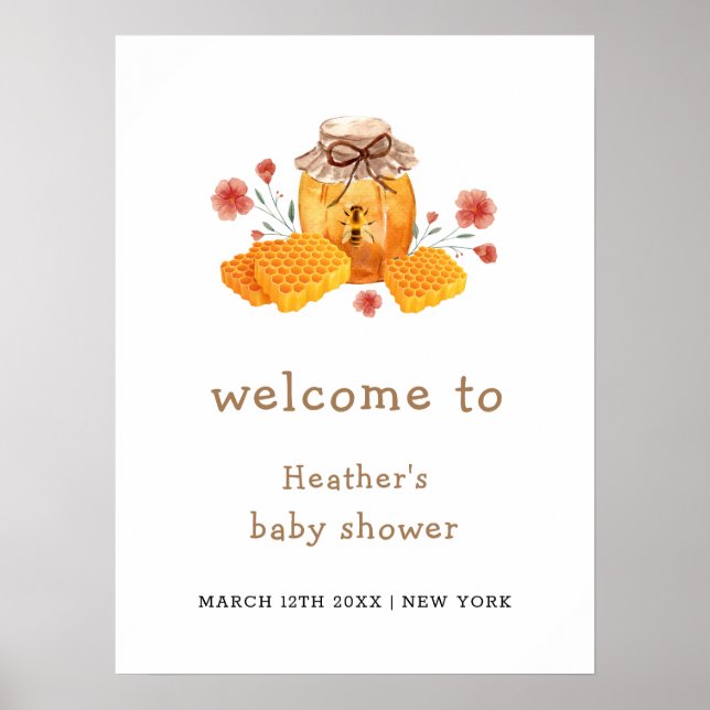 Kleine Wildblume Honey Bee Baby Dusche Willkommen Poster (Vorne)