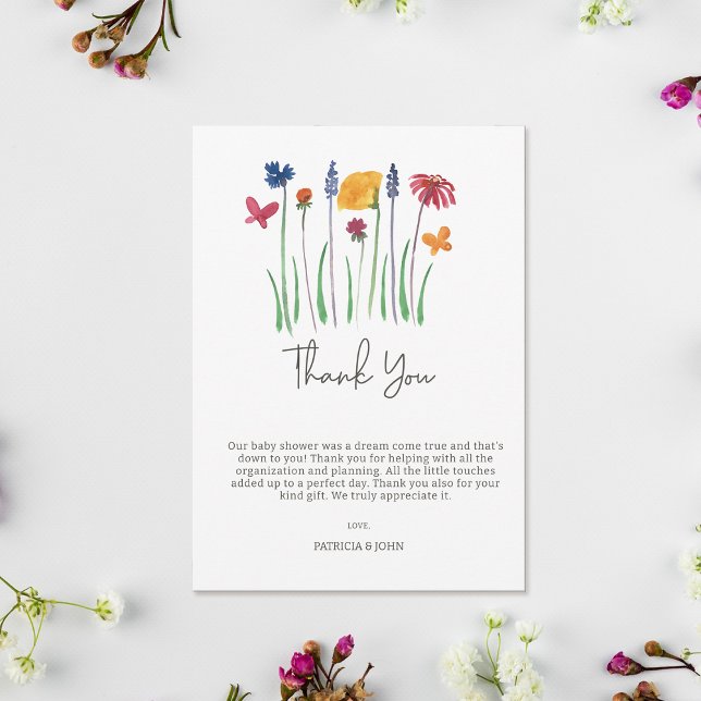 Kleine Wildblume Hübsch Baby Girl Babydusche Dankeskarte (Little Wildflower Pretty Baby Girl Baby Shower Thank You Card)