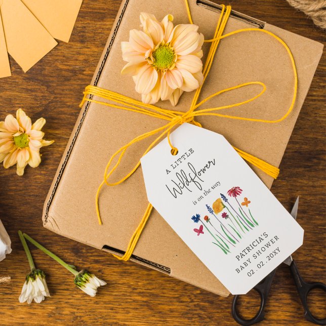 Kleine Wildblume Hübsch Baby Girl Babydusche Geschenkanhänger (Little Wildflower Pretty Baby Girl Baby Shower Gift Tags)