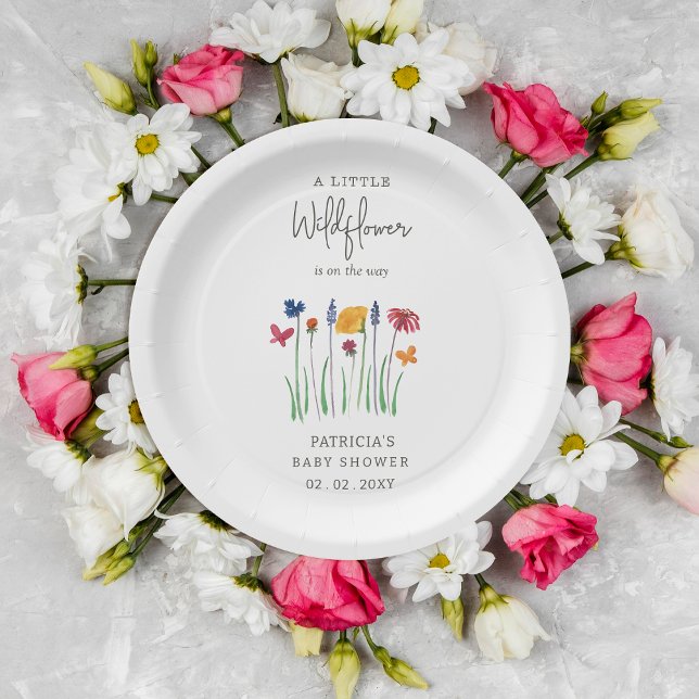 Kleine Wildblume Hübsch Baby Girl Babydusche Pappteller (Little Wildflower Pretty Baby Girl Baby Shower Paper Plates)