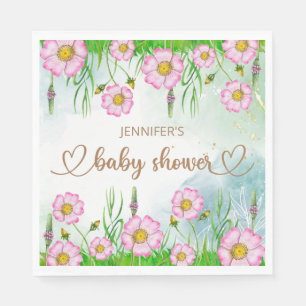 Kleine Wildblume ist auf dem Weg zur Babydusche Serviette