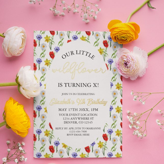 Kleine Wildblume Kinder Mädchen Geburtstag Folieneinladung (Von Creator hochgeladen)