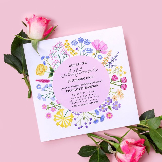 Kleine Wildblume macht einen ersten Geburtstag Einladung (Dainty Rainbow Wildflowers First Birthday Invitation)