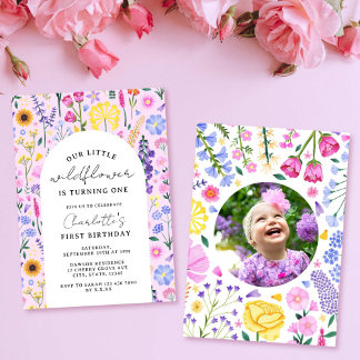 Kleine Wildblume Mädchen Erstgeburt Rosa Foto Einladung