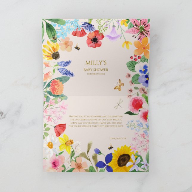 Kleine Wildblume Mama auf Bee Baby Dusche Dankeskarte (Innenseite)