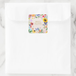 Kleine Wildblume Mama auf Bee Baby Dusche Quadratischer Aufkleber