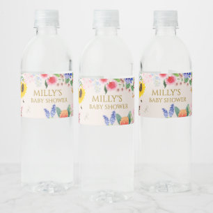 Kleine Wildblume Mama auf Bee Baby Dusche Wasserflaschenetikett