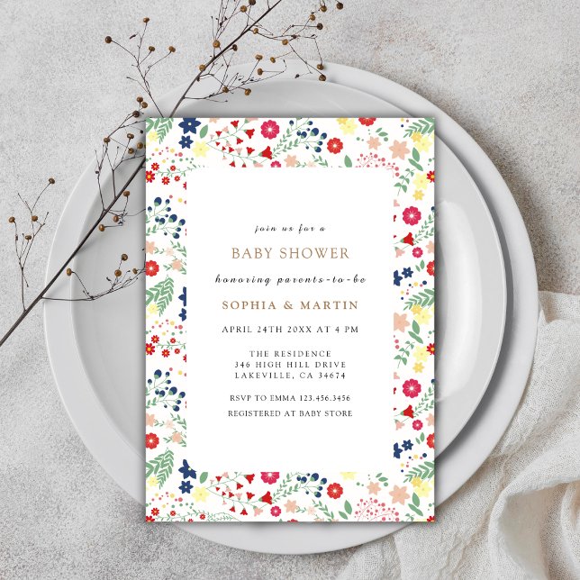 Kleine Wildblume mit Kleiner Babydusche Einladung (Colorful Little Wildflower Frame Baby Shower Invitation)