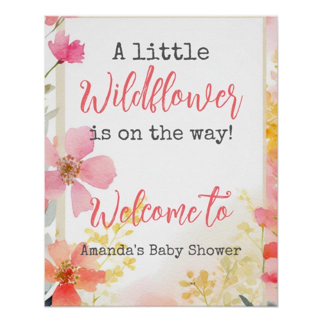 Kleine Wildblume Peach Blume Floral Baby Dusche Poster (Vorderseite)