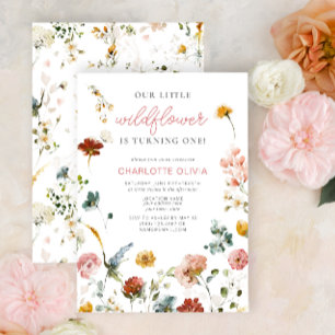 Kleine Wildblume Pink Baby Girl Geburtstag Einladung