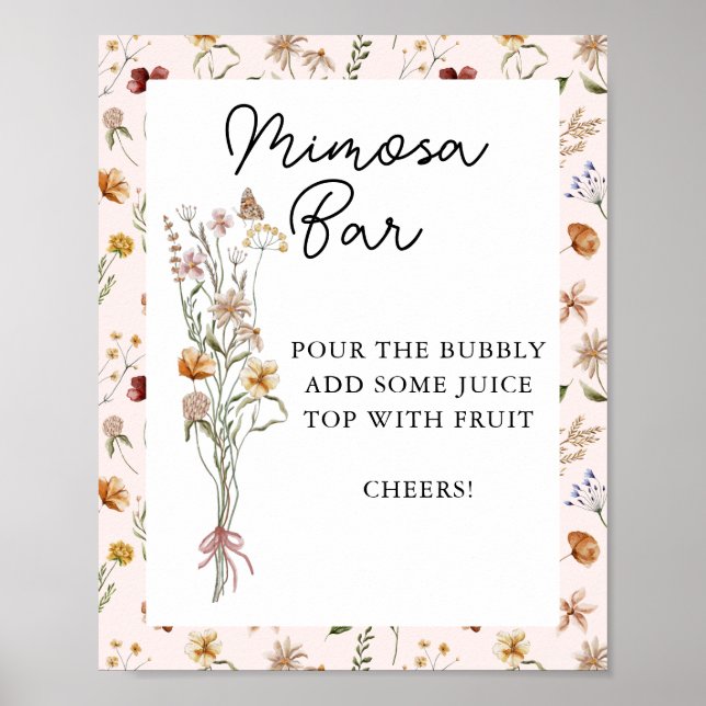 Kleine Wildblume Pink Babydusche Mimosa Bar Poster (Vorne)