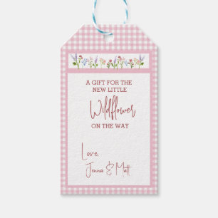 Kleine Wildblume Pink Gingham Karo Kinderdusche Geschenkanhänger