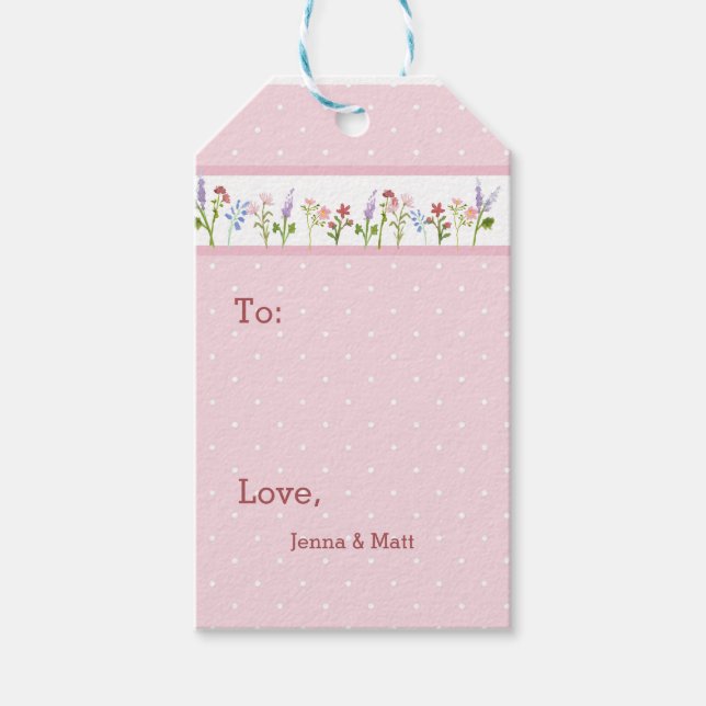 Kleine Wildblume Pink Polka Dot Geschenkanhänger (Vorderseite)