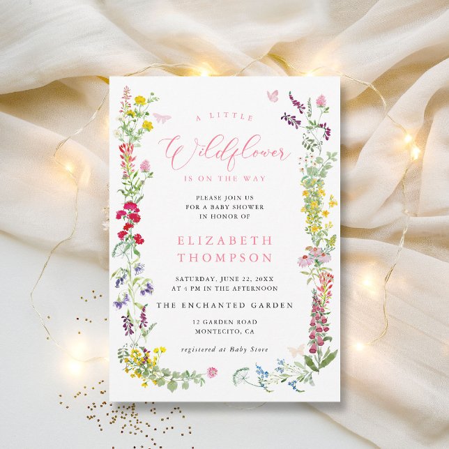 Kleine Wildblume-Soft Floral Girl Babydusche Einladung (a little wildflower is on the way baby shower invitation feminine watercolor elegant calligraphy )
