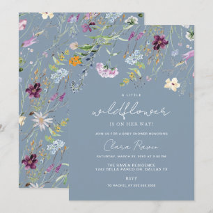 Kleine Wildblume Staubblau Florale Babyparty  Einladung