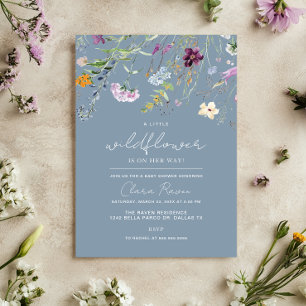 Kleine Wildblume Staubblau Florale Babyparty Einladung
