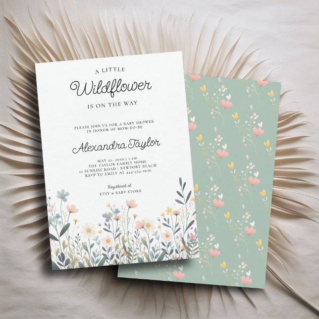 Kleine Wildblume Tiny Pastels Baby Girl Dusche Einladung (little wildflower baby girl shower invitation cottage garden watercolor pink teal pastel cute sweet)