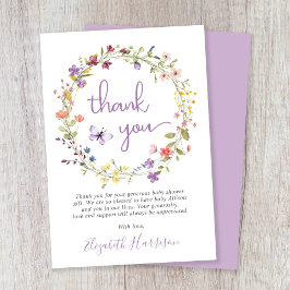 Kleine Wildblume Watercolor Kindermädchendusche Dankeskarte