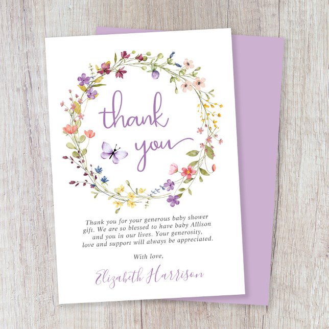 Kleine Wildblume Watercolor Kindermädchendusche Dankeskarte (Von Creator hochgeladen)