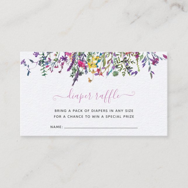 Kleine Wildblume Windeln Raffle Babydusche Begleitkarte (Vorderseite)