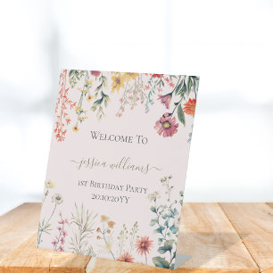 Kleine Wildblume wird Eins 1. Geburtstags-Willkomm Sockelschild