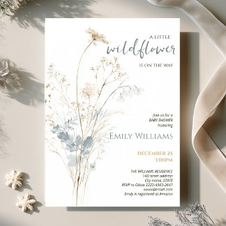 Kleine Wildblumen-Baby-Party Getrocknete Wiese Einladung