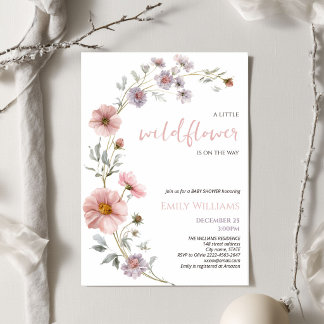 Kleine Wildblumen-Baby-Party Minimalistische Blume Einladung