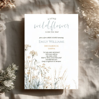 Kleine Wildblumen-Baby-Party Winterflorales Einladung