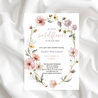 Kleine Wildblumen-Baby-Shower Blush Rosa Floral Einladung