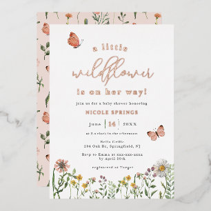 Kleine Wildblumen-Baby-Shower Rose Gold Folieneinladung