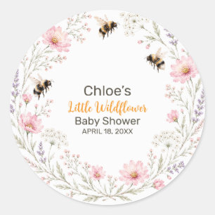 Kleine Wildblumen-Biene Baby Shower Runder Aufkleber