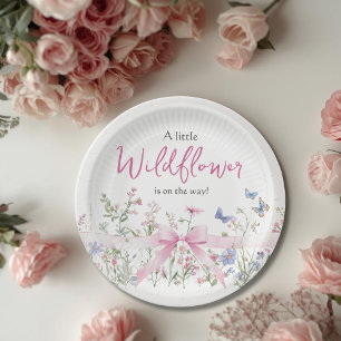 Kleine Wildblumen-Blumenrosa-Schleife Mädchen Baby Pappteller