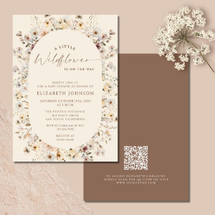 Kleine Wildblumen-Rustikale QR-Code-Baby-Party Einladung