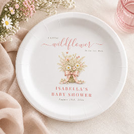 Kleine Wildblumen-Schicke-Rosa-Schleife-Baby-Party Pappteller
