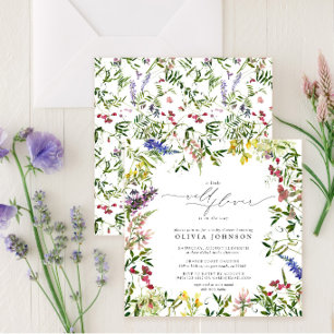 Kleine Wildblumen-Skript Mädchen Florale Babyparty Einladung