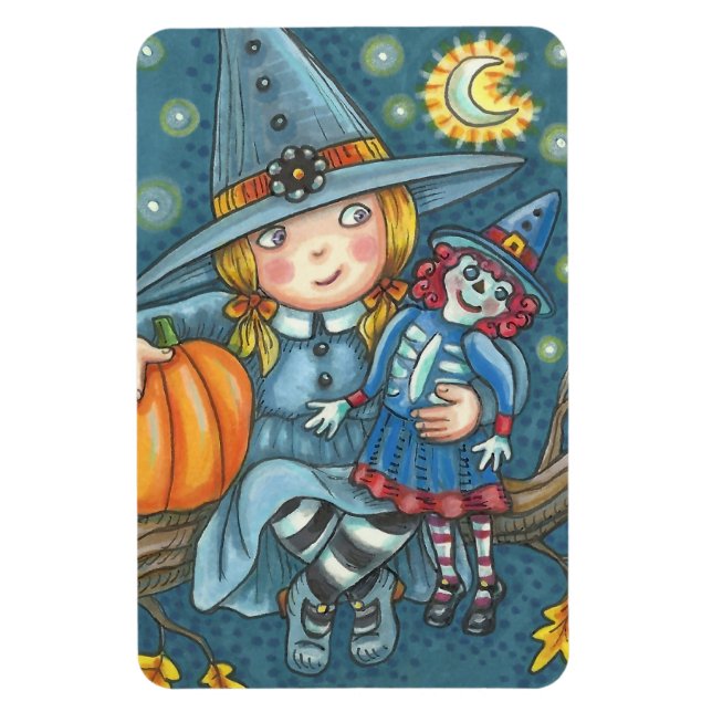 KLEINE WITCH & DOLL HALLOWEEN MAGNET RETangle LLE (Vertikal)