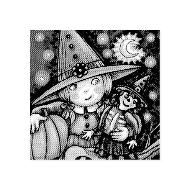 KLEINE WITCH & RAG DOLL HALLOWEEN RUBBER-BRIEFMARK GUMMISTEMPEL (Prägung)