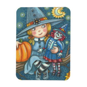 KLEINE WITCH UND DOLL HALLOWEEN MAGNET-RETangle Magnet