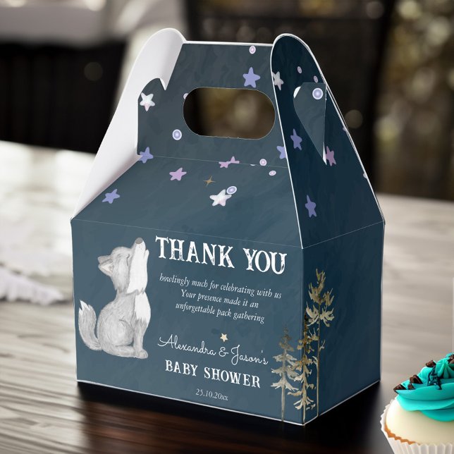 Kleine Wolfspandschuhe zum Thema Babydusche Geschenkschachtel (Little wolf themed baby shower favors personalized favor box cute howling wolf cub new pack memeber)