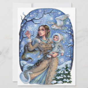 Kleine Wunder Elf Baby Fantasy Snow Owl Kunstkarte