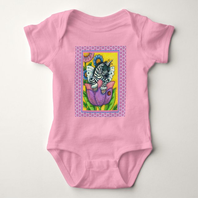 KLEINE ZEBO WHIMSYNICKER, ZEBRA UNICORN Fantasy Baby Strampler (Vorderseite)