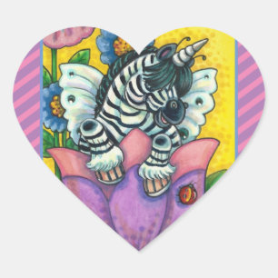 KLEINE ZEBO WHIMSYNICKER, ZEBRA UNICORN Fantasy Herz-Aufkleber