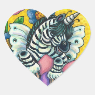 KLEINE ZEBO WHIMSYNICKER, ZEBRA UNICORN Fantasy Herz-Aufkleber