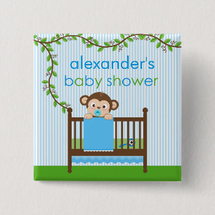 Kleiner Affe in einem Knabenjunge-Baby-Duschknopf Button