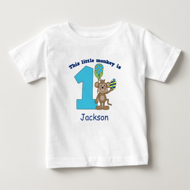 Kleiner Affe Kinder 1. Geburtstag Personalisiert Baby T-shirt (Vorderseite)