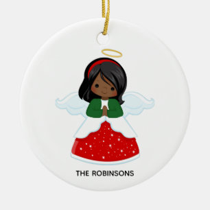 Kleiner afroamerikanischer Weihnachtsengel Keramik Ornament