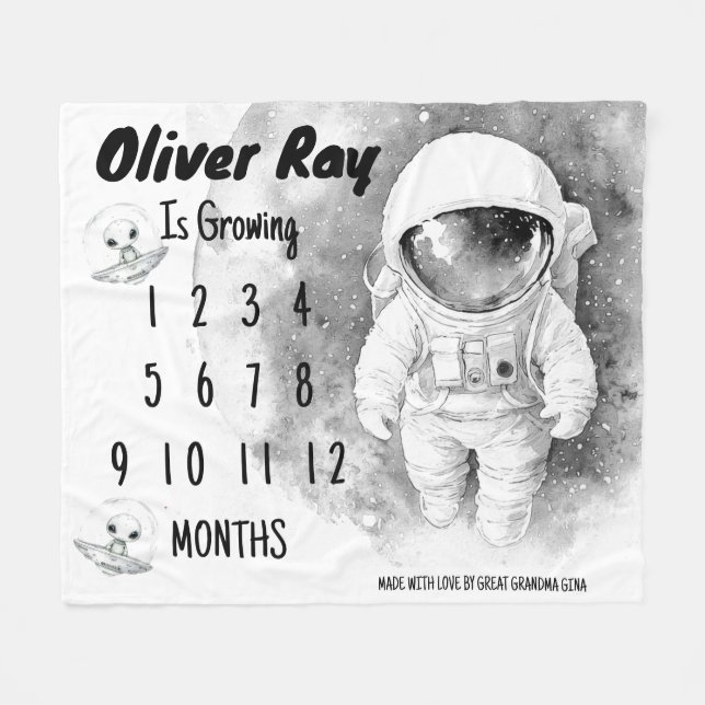 Kleiner Astronaut-Milestone-Leder Fleecedecke (Vorderseite (Horizontal))