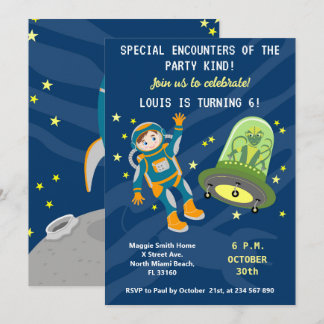 Kleiner Astronautenjunge träumt Geburtstagsparty Einladung