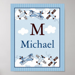 Kleiner Aviator-Flugzeug-Wandkunst-Name-Druck Poster